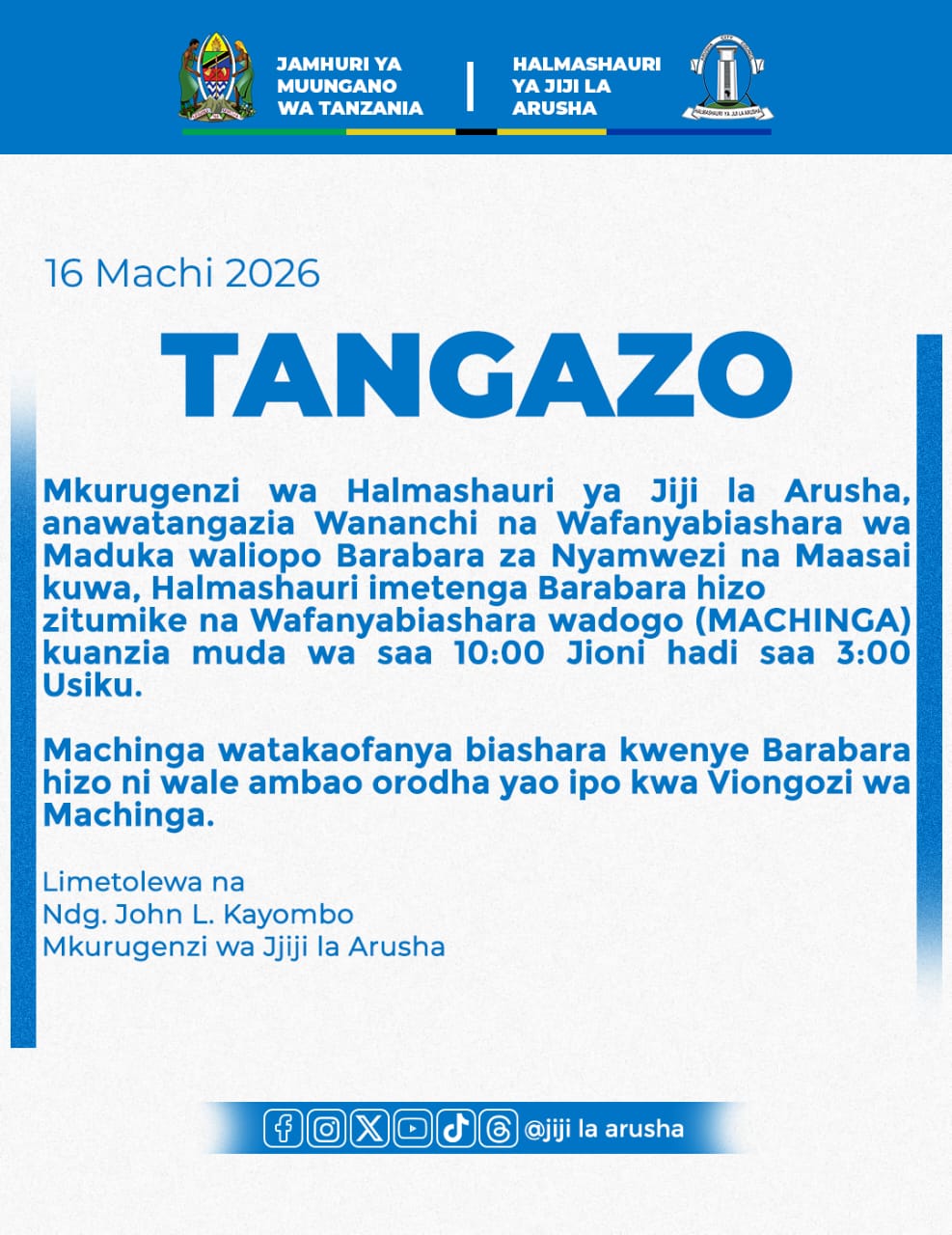 TAARIFA KWA UMMA